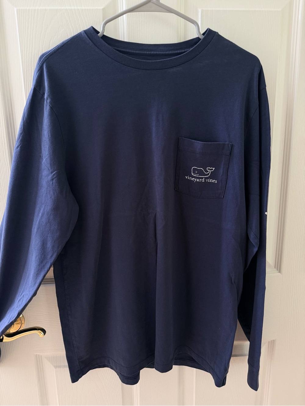 Vineyard Vines Navy Pocket Long Sleeve Tee with Yellow Whale